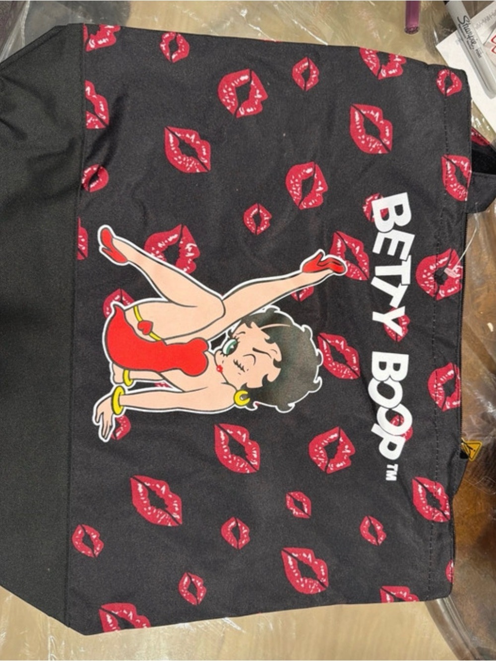 Betty Boop Black Tote with Red Lip & Character Graphic